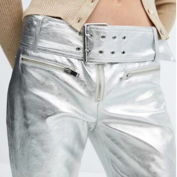 Mango Metallic Pants with Belt - Picture 4 of 7